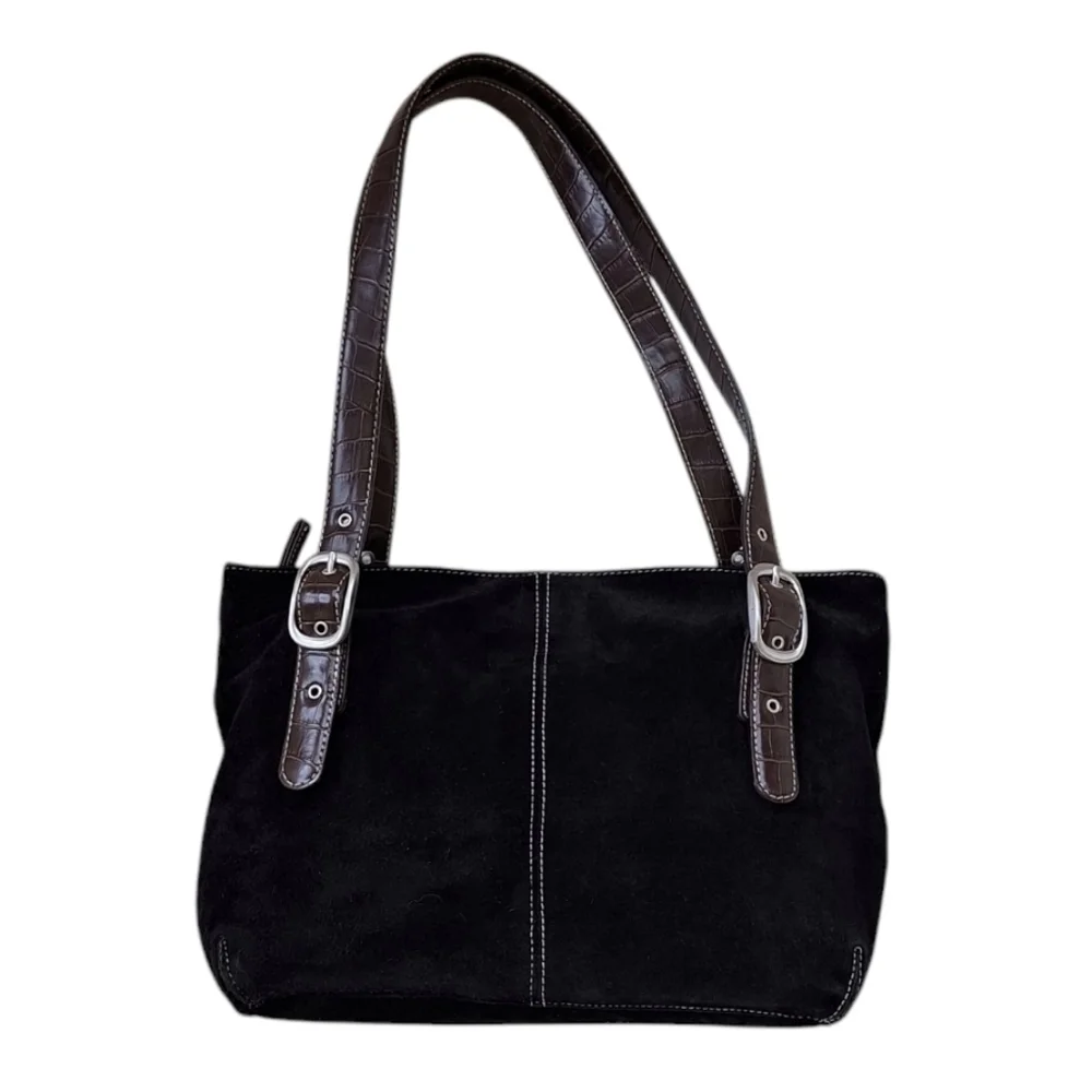 Tig & Co Black Suede Leather Tote Shoulder Bag Casual Scandi